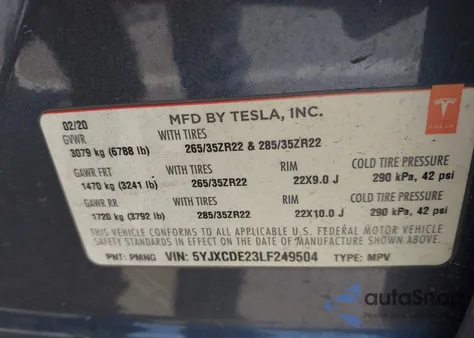 2020 Tesla Model X Long Range Dual Motor All-Wheel Drive/Long Range Plus Dual Motor All-Wheel Drive из США, поврежденный, VIN 5YJXCDE23LF249504